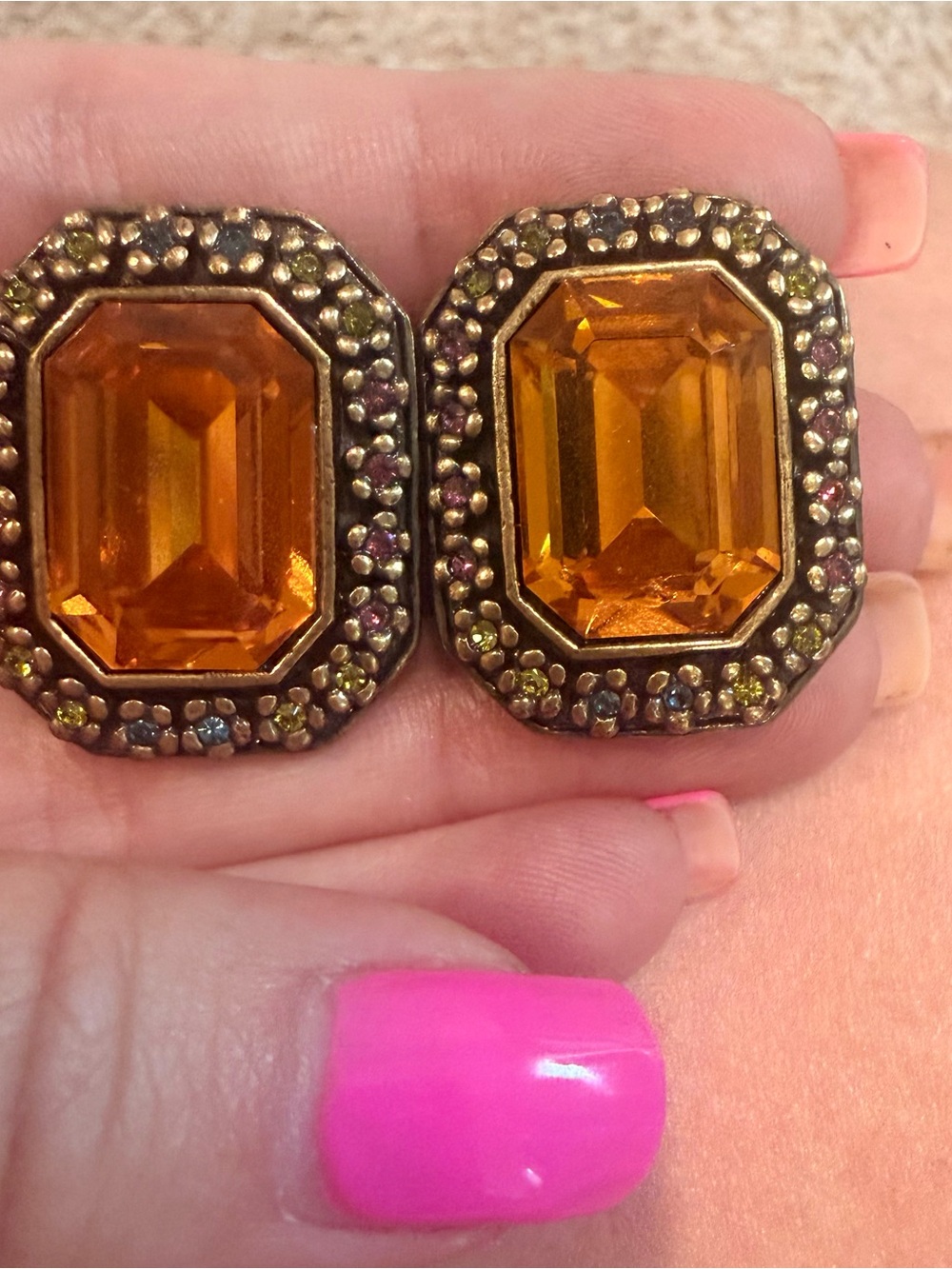 Heidi Daus Amber Crystal Rectangle Clip-On Earrings